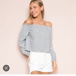 Brandy Melville cotton blue/white stripped off the shoulder crop top